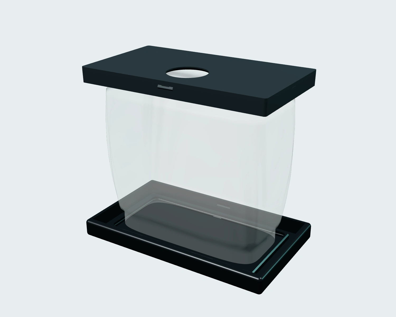 The WaterWallet open, showing the flexible pouch extended between the upper and lower shells